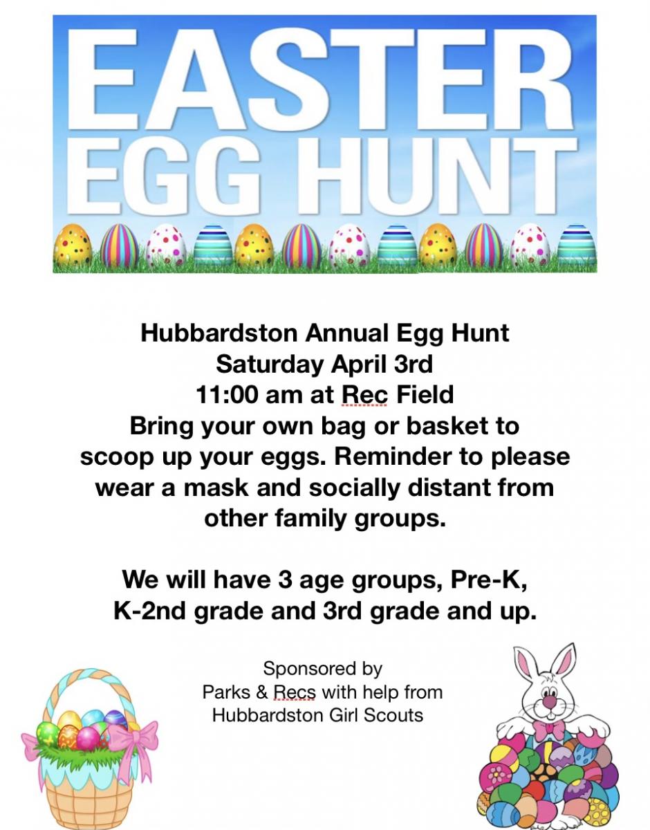 easter egg hunt saturday 3apr2021 @ 11am curtis rec field