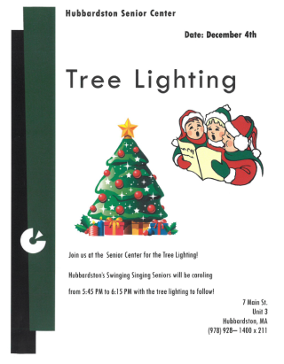 flyer with carolers and christmas tree 