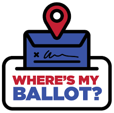 "wheres my ballot" with ballot box and ballot