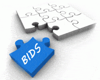 linked puzzle pieces with one blue piece labeled bids