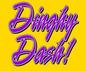 dinghy dash written in purple on a yellow background