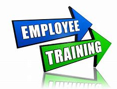 employee training written in white on a blue and green arrow