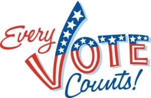 every vote counts in red white and blue with stars and stripes