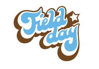 field day written in brown and blue bubble letters 