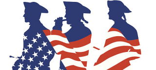 american flag with silhouettes of patriots