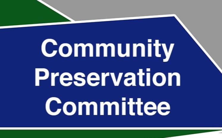 Community Preservation Committee written in white with blue, gray and green background