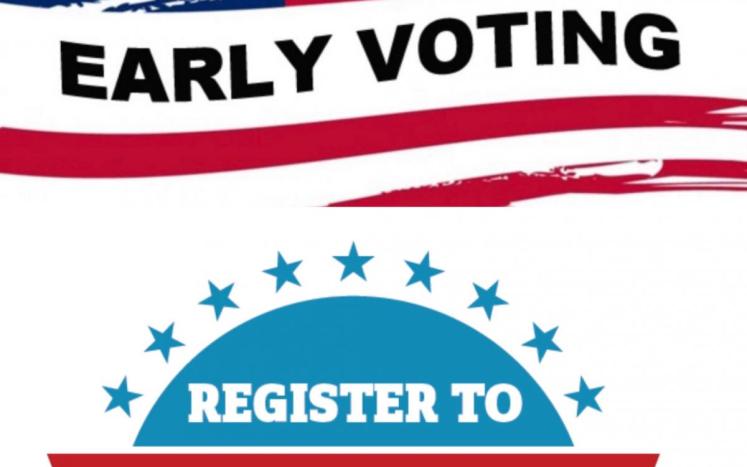 early voting and register to vote stickers
