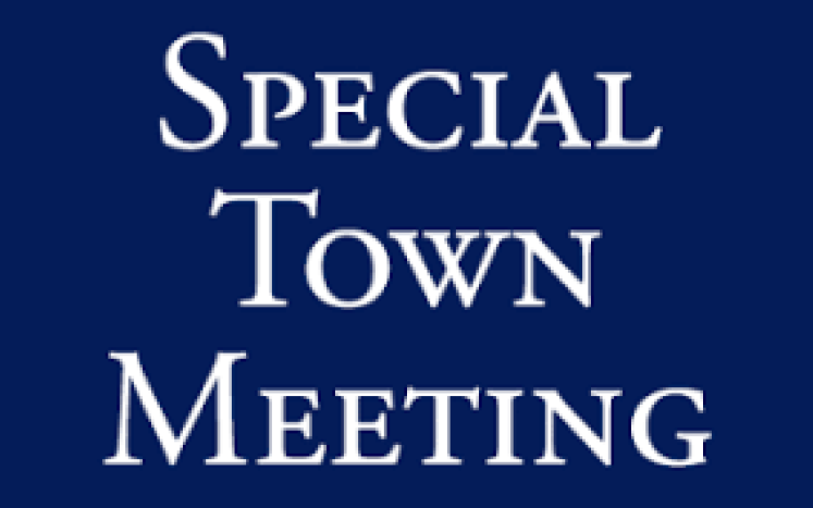 special town meeting written in white on blue background