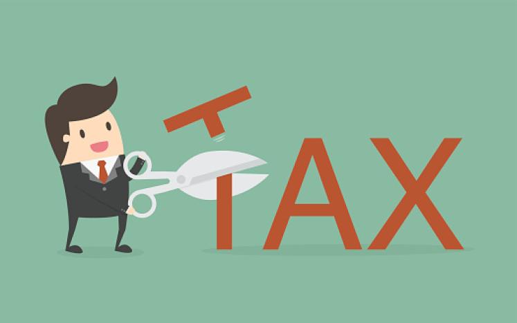 character with scissors cutting the t in tax