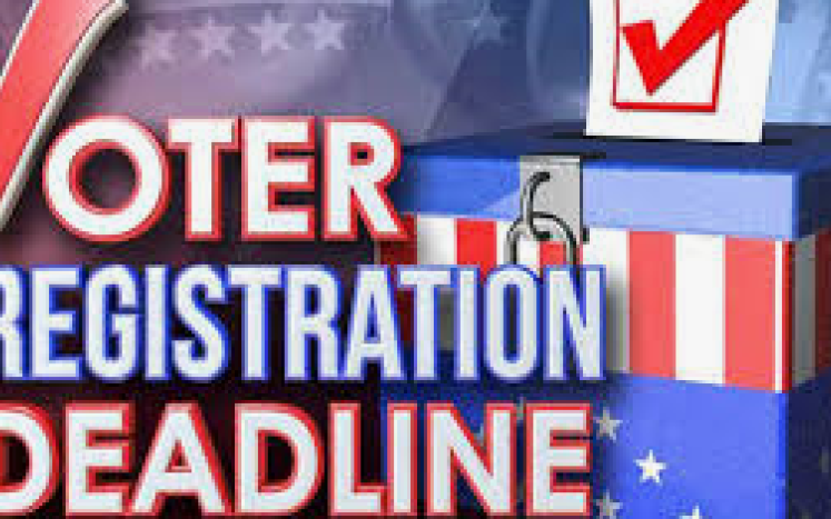 voter registration deadline today written in blue and red with red check mark